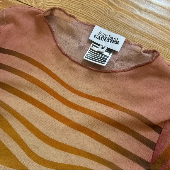 [jean paul gaultier] body morphing stripes crop mesh top - Picture 10 of 14